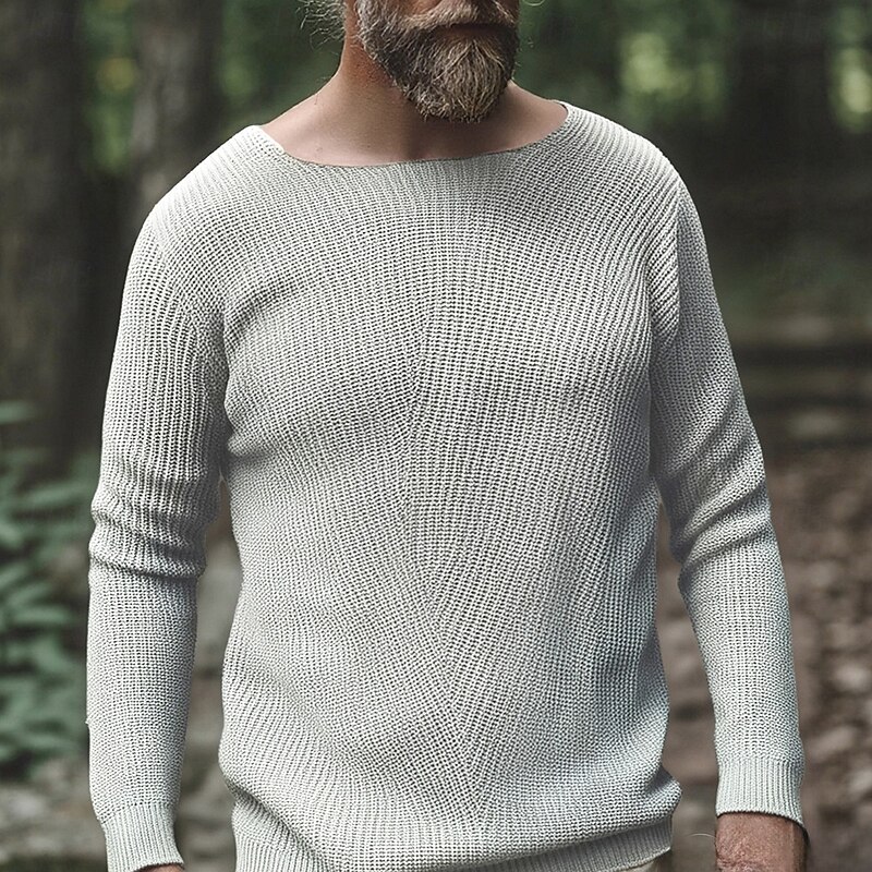 Men's Pullover Sweater Jumper Casual Sweater Knit Sweater Ribbed Knit Tunic Knitted Plain Scoop Neck Fashion Casual Vacation Daily Wear Clothing Apparel Fall Winter Black White S M L2