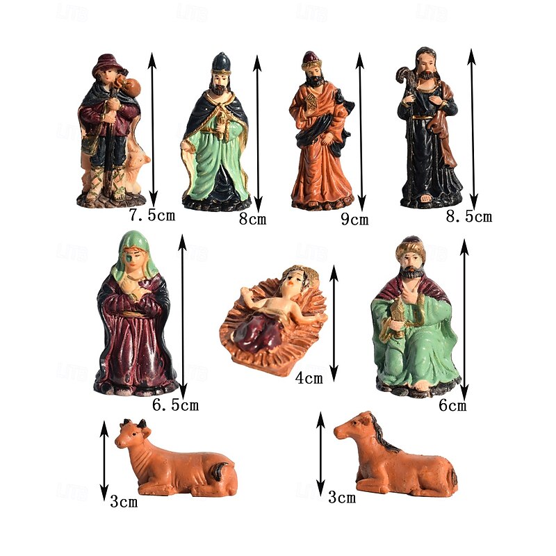 9pcs Christmas Nativity Scene Figurines Set, Resin Holy Family Mary, Joseph, Baby Jesus, Religious Christmas Decor, Nativity Manger Figurines4