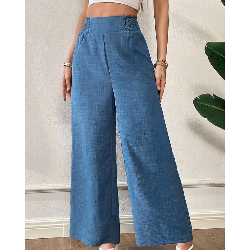 Women's Wide Leg Slacks Streetwear Casual Full Length Natural Plain Elastic Waist Soft Outdoor Vacation Daily Apricot Black Light Green Pink Fall Regular Fit