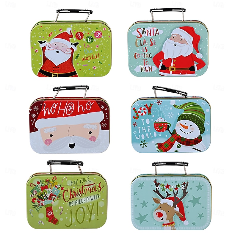 Christmas Cookie Tins with Lids for Gift Giving Xmas Tin Containers Briefcase Style Metal Box Cartoon Santa Snowman Reindeer Design Holiday Storage Festive Decoration Accessory4