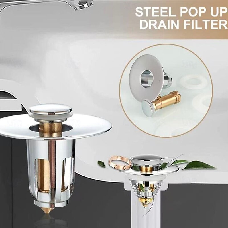 2pcs Pop-Up Drain Filter for Kitchen & Bathroom Sink – Press Down Strainer Plug, Anti-Odor, Universal Waste Sink Stopper2