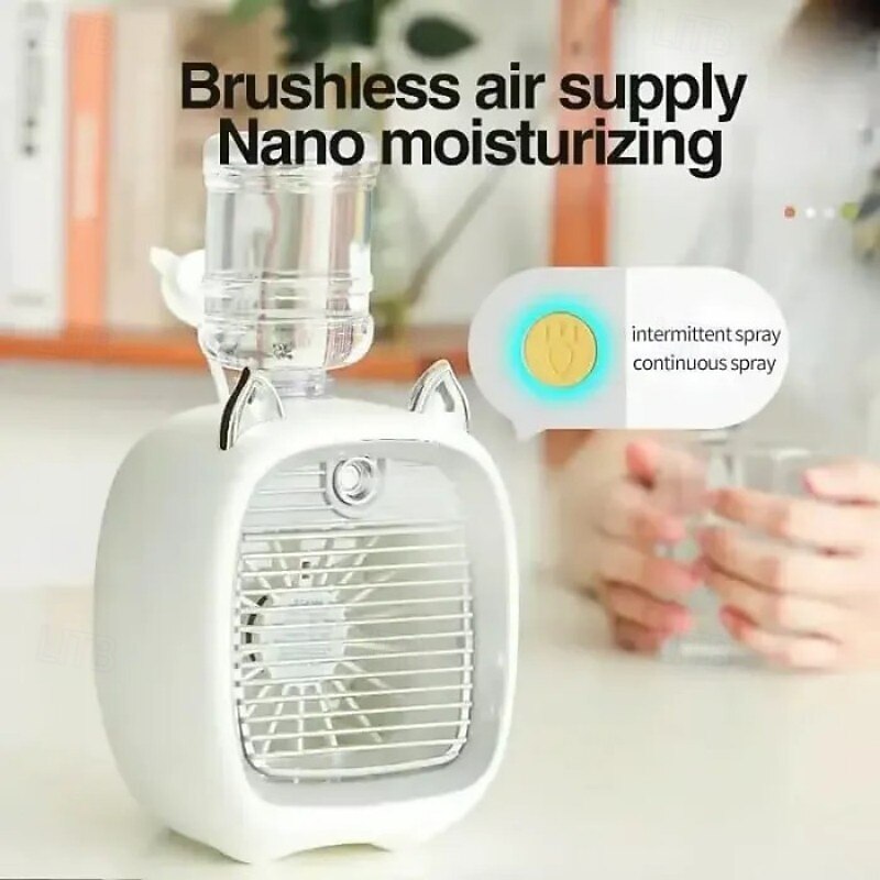 Kids Portable Air Conditioner Fan Rechargeable Mini Fox Design Cooling Fan With Mist Spray Humidifier Summer Desktop Appliance Portable Personal Air Cooler For Home Office Use4