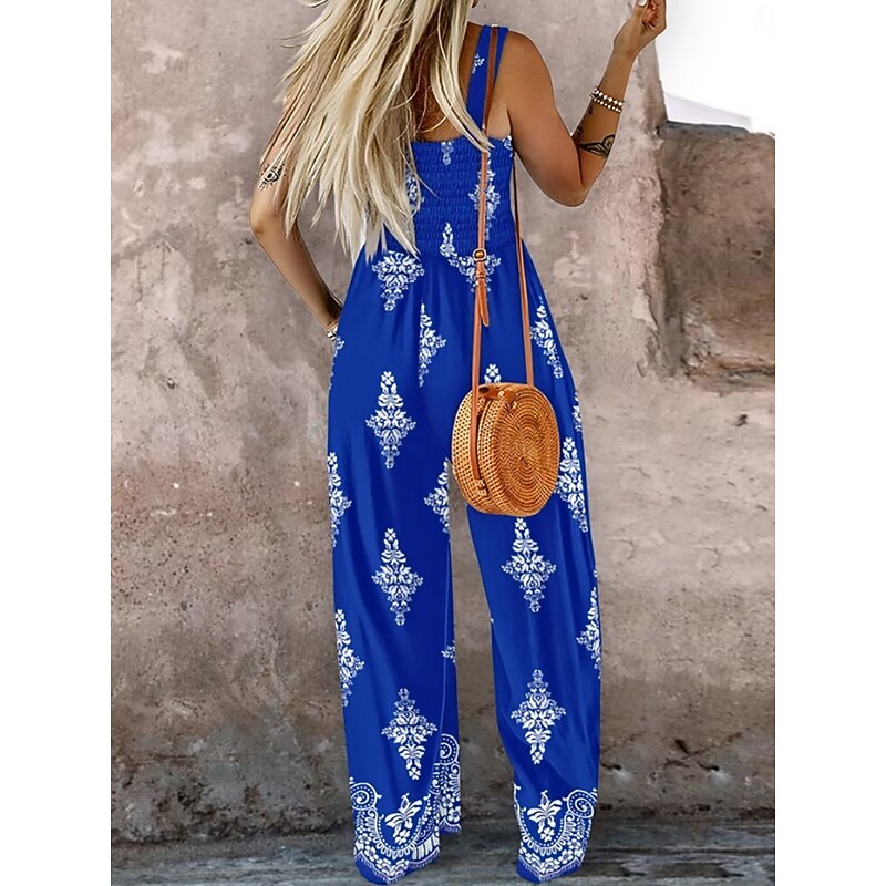 Women's Normal Jumpsuit Active Floral Sleeveless Square Neck Pocket High Waist Vacation Daily Regular Fit Black Blue Fuchsia Summer2