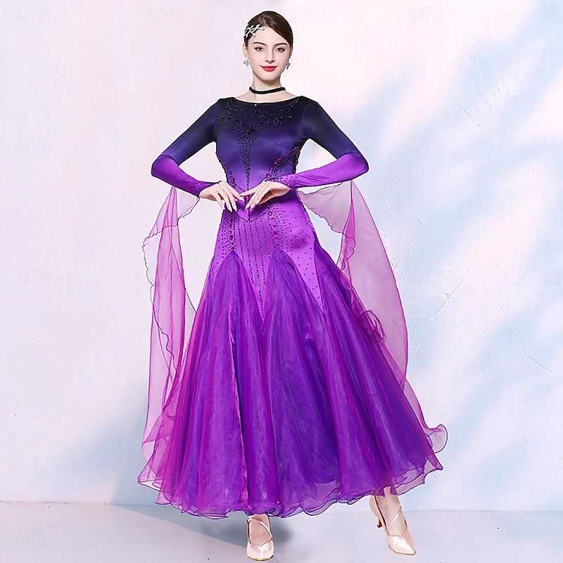 Ballroom Dance Dress Women's Performance Modern Dance Competition Dresses Long Sleeve Waltz Dancewear Costumes3