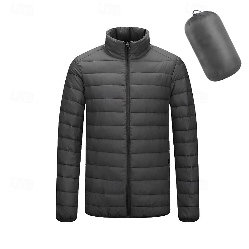 Men's Winter Coat Puffer Jacket Padded Jacket Pocket Polyster Vacation Daily Wear Date Regular Fashion Casual Comfortable Thermal Warm Winter Solid / Plain Color Dark Grey Black Navy Blue Light Grey3