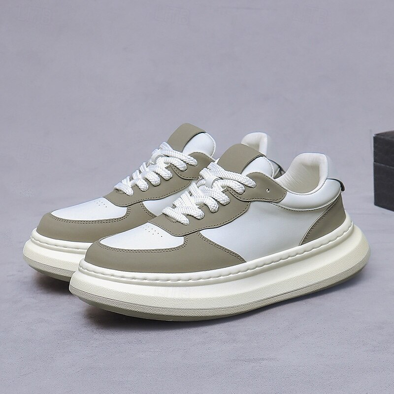 Men's  Chunky Sneakers - Faux Leather Lace-Up Fashion Trainers with Thick Sole, Casual Streetwear Shoes for Urban Style and Sporty Outfits2