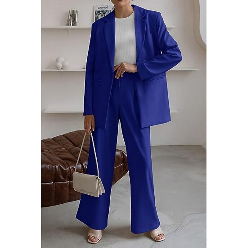 Women's Suits Blazer Comfortable Breathable Pocket Elegant Fashion OL Style Plain Office Work Single Breasted Regular Lapel Regular Fit Long Sleeve Outerwear Red Blue Fuchsia Spring Fall4