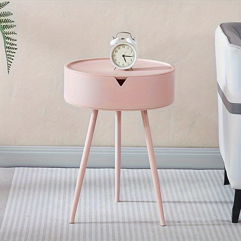 Casual Style Flip Top Side Table with Storage Plastic Round End Coffee Table Modern Bedside Accent Table with Leg Base for Living Room, Bedroom, Office4