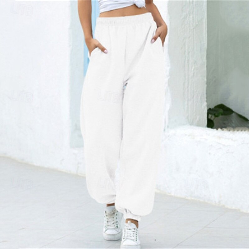 Women's Sweatpants Joggers Pants Trousers Fashion Streetwear Full Length High Waist Plain Pocket Elastic Waist Breathability Comfortable Micro-elastic Street Daily Wear Going out Black White Pink2