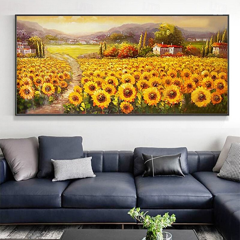Mintura Handmade Textured Sunflower Landscape Oil Paintings On Canvas Wall Art Decoration Modern Abstract Picture For Home Decor Rolled Frameless Unstretched Painting4
