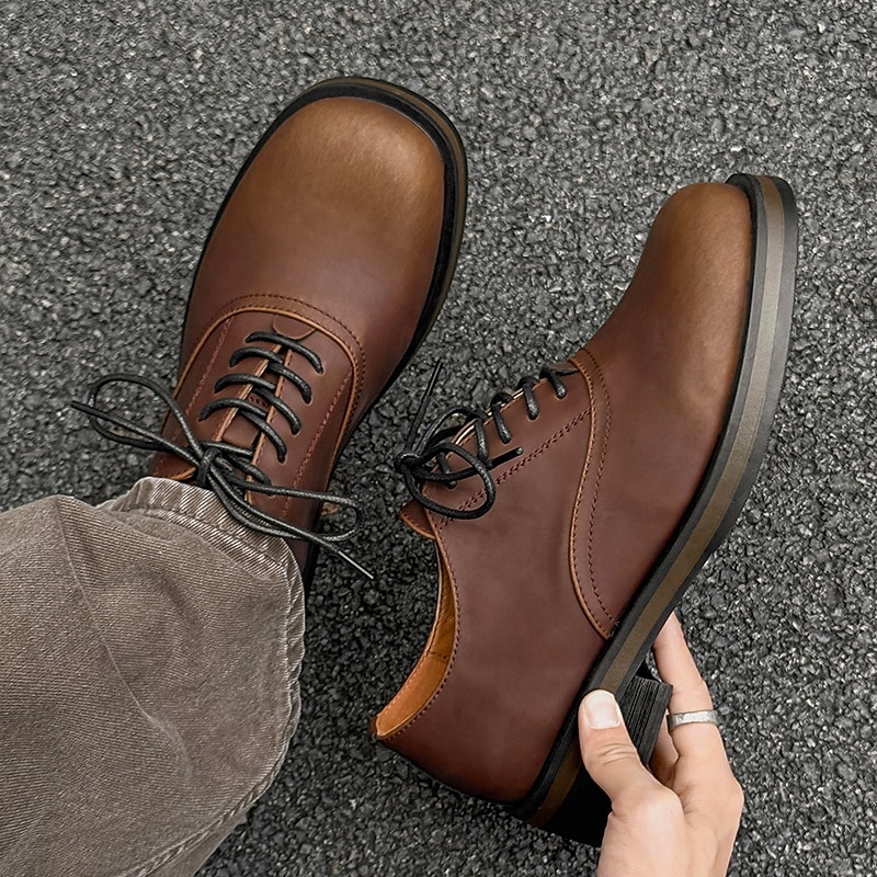 Men's Brown Faux Leather Oxford Dress Shoes – Classic Lace-Up Formal Business Footwear for Office, Weddings and Evening Events4