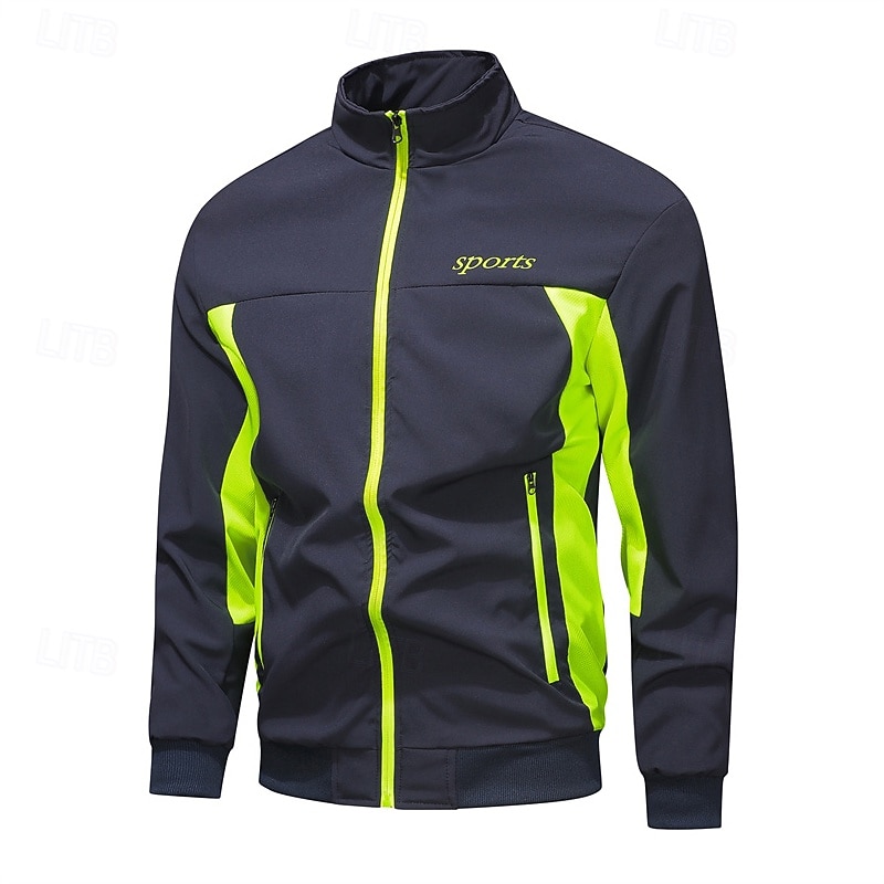 Men's Outdoor Jacket Windbreaker Hiking Jacket Vacation Daily Breathable Pocket Splice Spring Fall Color Block Fashion Classic Stand Collar Regular Black Light Grey Army Green Dark Blue Dark Gray