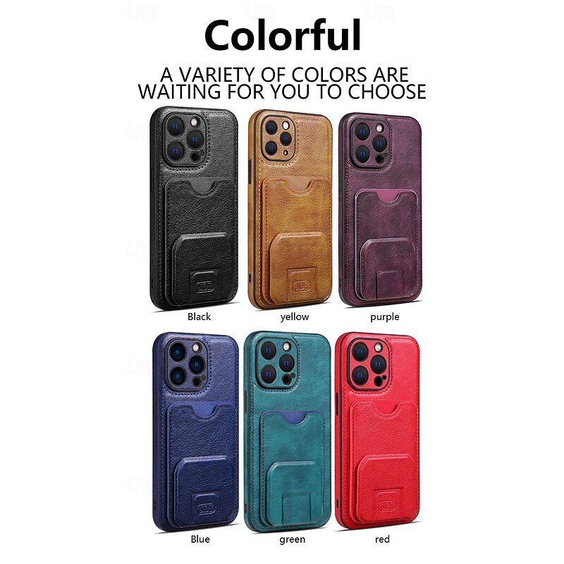 Phone Case For 16 15 14 Pro Max Plus 16e 13 Pro Max Back Cover Card Slot Shockproof Retro TPU PU Leather2