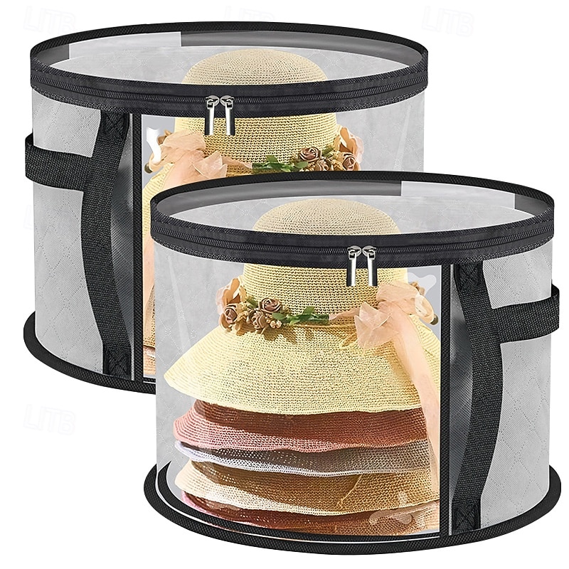 2 Pack Hat Box Storage for Women – Large Clear Hat Storage Boxes for Wide Brim Sun Hats, Cowboy Hats & Travel – Foldable Hat Organizer Bag with Handles