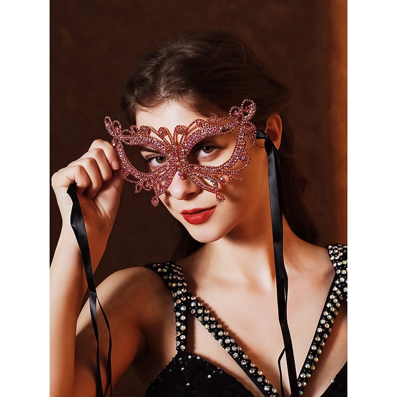 Women's Rhinestone Masquerade Mask, Butterfly Style Crystal Party Eye Mask for Halloween Party and Costume Ball