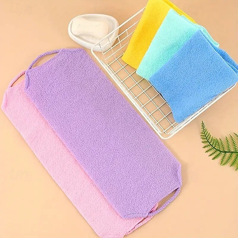 4-Pack Long Back Exfoliating Scrub Towels – Extra-Long Body Wash Cloths with Soft Exfoliating Fabric, Gentle Exfoliation for Hard-to-Reach Areas, Durable, Vibrant Colors, Long Handle Design2