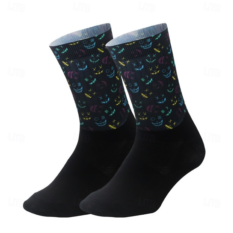 Socks Cycling Socks Bike Socks Sports Socks Athletic Socks Camping / Hiking Hiking Outdoor Exercise Bike / Cycling High Elasticity Comfortable Breathable 1 Pair Geometric Letter & Number Graffiti