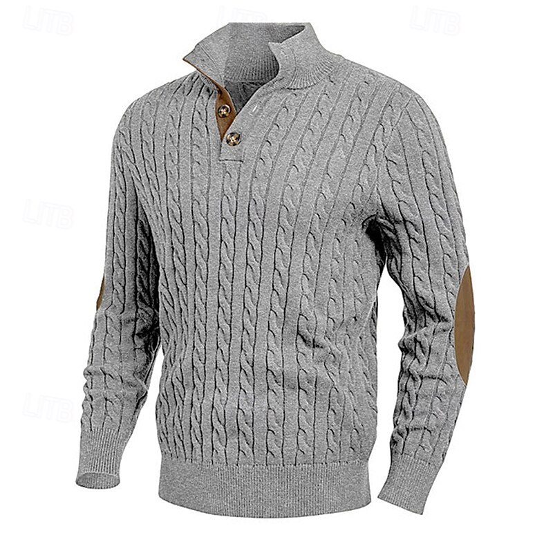 Men's Pullover Sweater Jumper Knit Sweater Ribbed Knit Regular Tops Knitted Color Block Stand Collar Fashion Basic Vacation Daily Wear Clothing Apparel Fall Winter Black White M L XL3