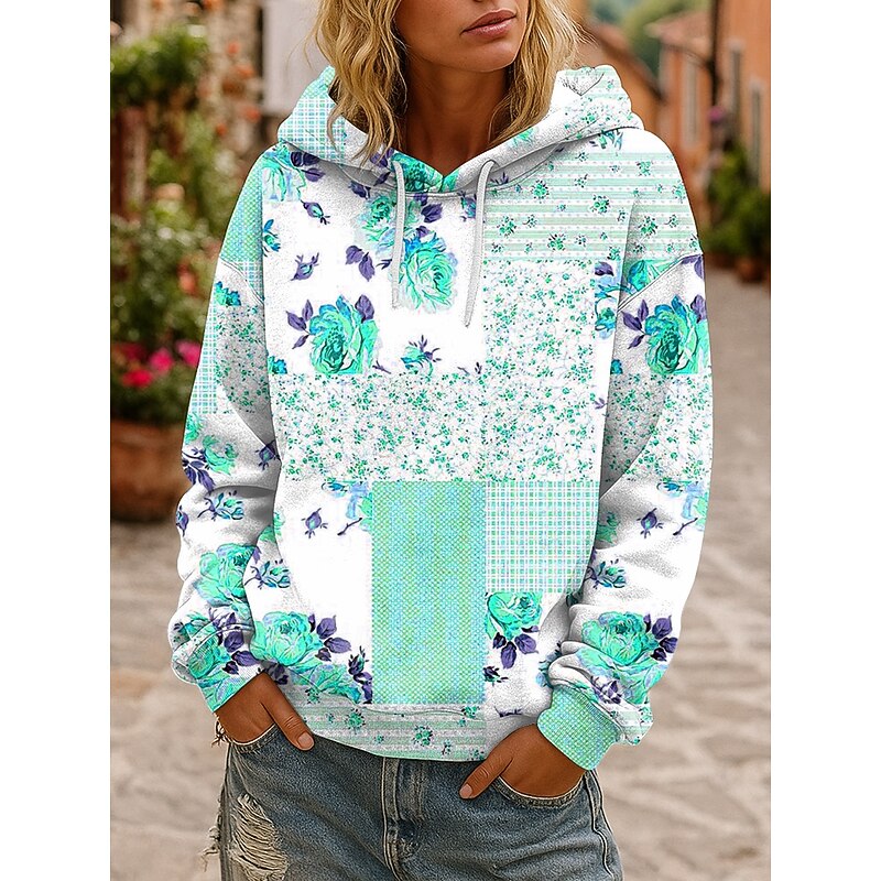 Women's 3D Print Vintage Boho Hoodie Patchwork Hoodie Sweatshirt Floral s Floral Graphic Vintage Retro Casual Long Sleeve Hooded  Street Casual Holiday Pink Blue Purple Green Spring Fall Winter4