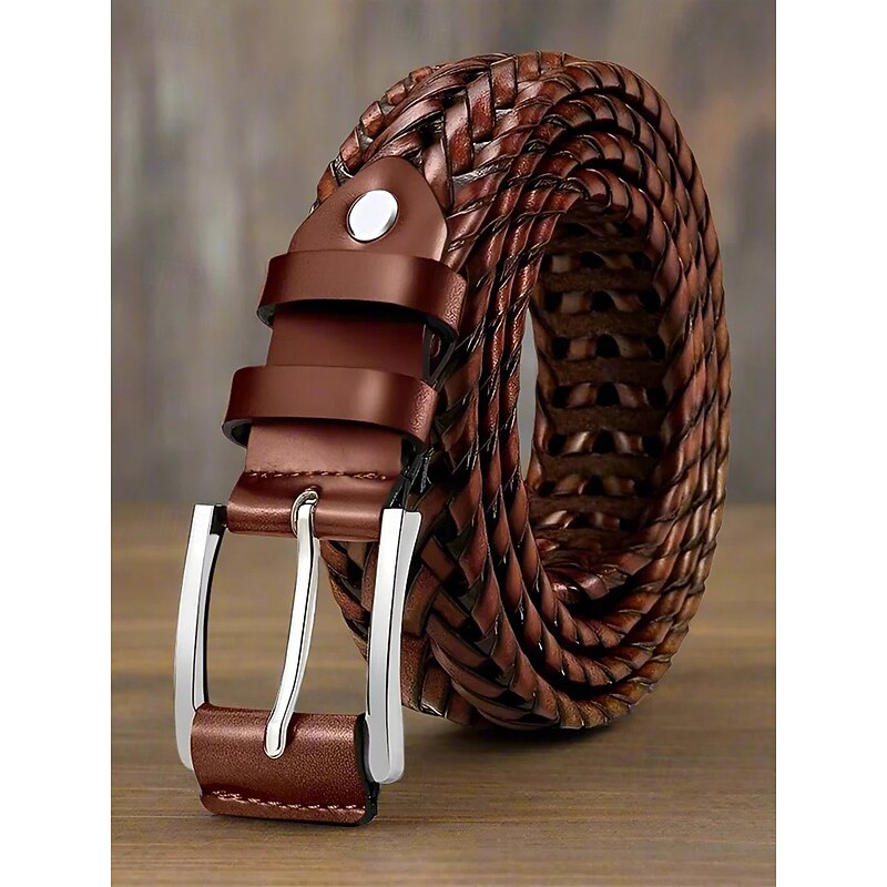Men's Genuine Leather Braided Belt – Classic Woven Design with Polished Buckle, Durable and Adjustable Waist Accessory for Casual, Business and Golf Outfits3
