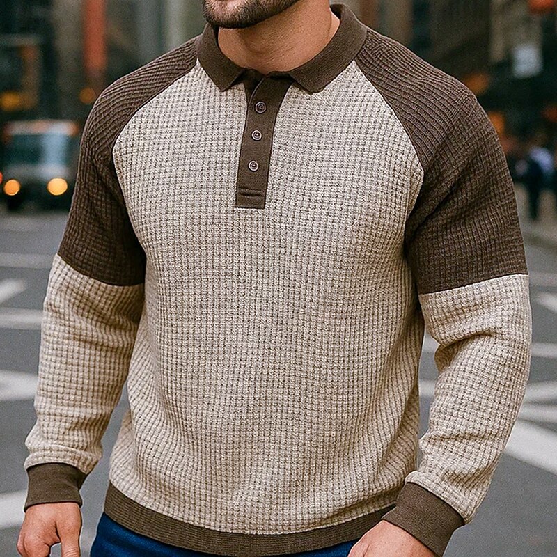 Men's Sweatshirt Waffle Sweatshirt Pullover Hoodie Sweatshirt Pullover Button Up Hoodie Khaki Lapel Plain Patchwork Color Block Sports & Outdoor Casual Daily Streetwear Cool Sportswear Fall Spring