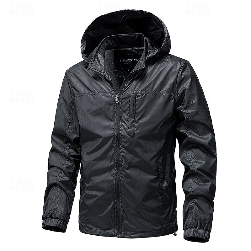 Men's Outdoor Jacket Sport Coat Formal Home Windbreaker Multi Pocket Spring &  Fall Solid Color Active Neutral Hooded Regular Black Navy Blue Green Jacket3