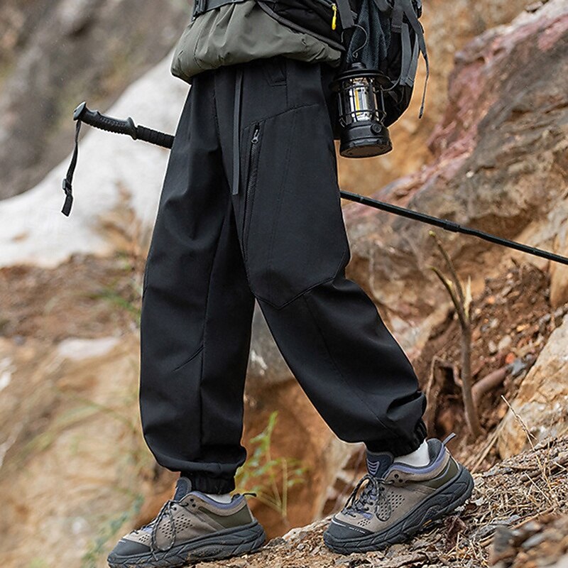 Men's Hiking Pants Trousers Waterproof pants Drawstring Pants Softshell Pants Outdoor Regular Fit Waterproof Windproof Bottoms Pocket Elastic Waist Black White Camping / Hiking Running S M L XL2