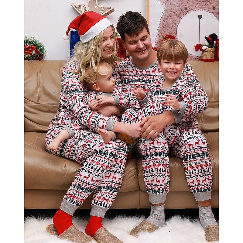 Family Pajamas Christmas Pattern Home Print Red Long Sleeve Active Matching Outfits4