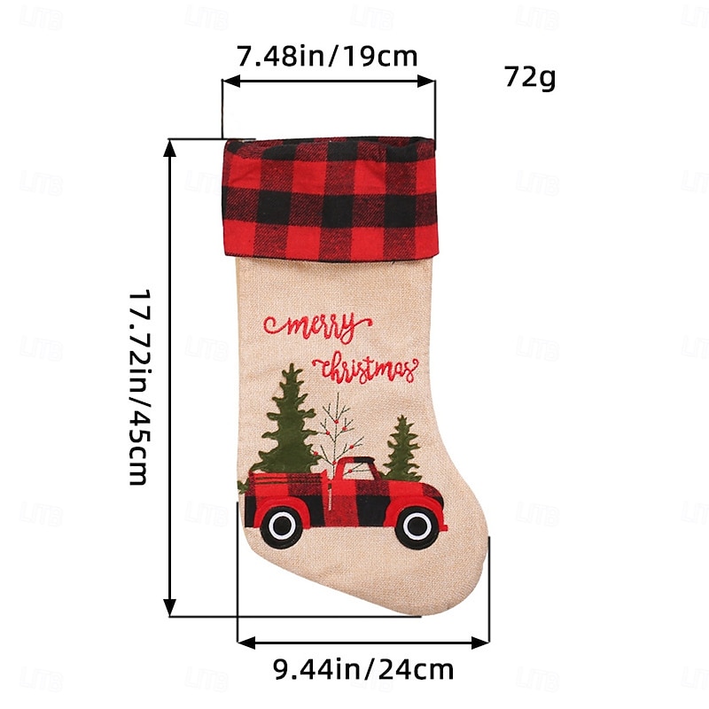 1 PC Christmas Stocking Red Black Plaid Car Christmas Tree Gift Bag Candy Sock Holiday Decoration for Home Fireplace Party Winter Festival Present Storage3