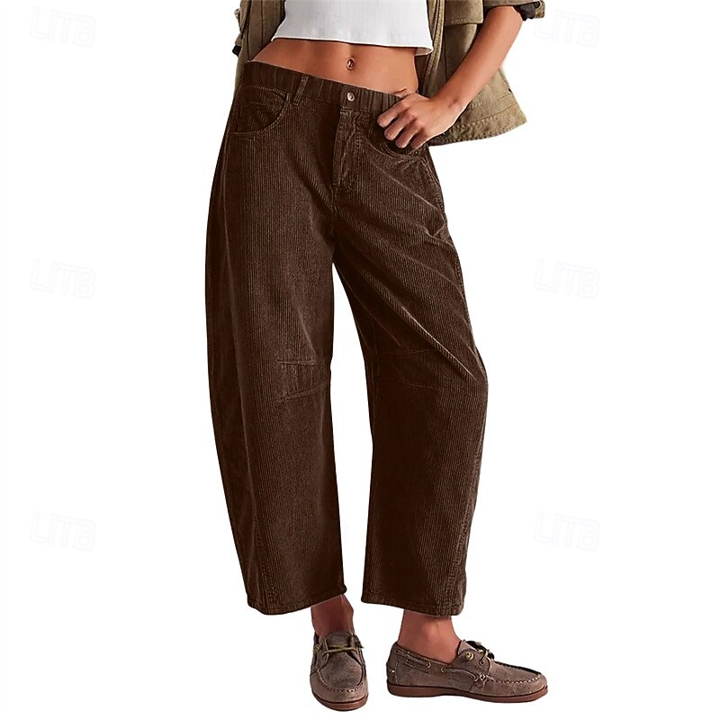 Women's Corduroy Pants Slacks Straight Streetwear Casual Full Length Natural Plain Zipper Comfortable Street Holiday Daily Wear Black Pink Dark Gray Brown Fall Regular Fit3