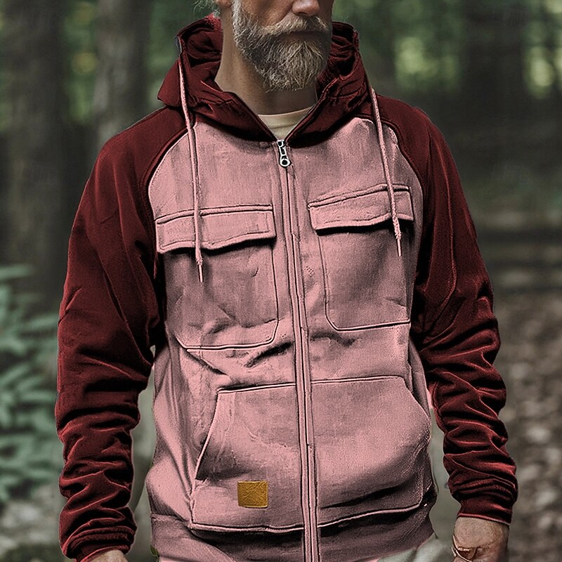 Men's Hoodie Full Zip Hoodie Black Pink Wine Army Green Royal Blue Hooded Color Block Patchwork Pocket Sports & Outdoor Daily Holiday Polyester Streetwear Basic Casual Spring Fall Clothing Apparel4