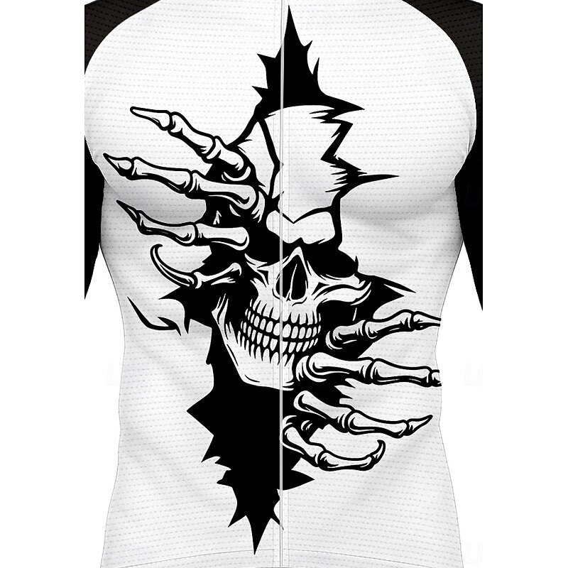 Men's Tops Cycling Jersey Graphic Skull Halloween Long Sleeve Bike Jersey Top with 3 Rear Pockets Sun Sun Protection Sunscreen Quick Dry Sports Black Clothing Apparel3