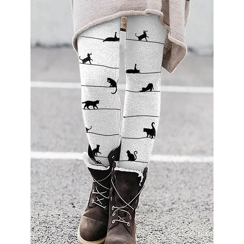 Women's Leggings Vacation Vintage Ethnic Style Ankle-Length High Waist Graphic Animal Cat 3D Print Quick Dry Breathability Soft Stretchy Outdoor Home Causal Black White Blue Orange Fall Slim Fit