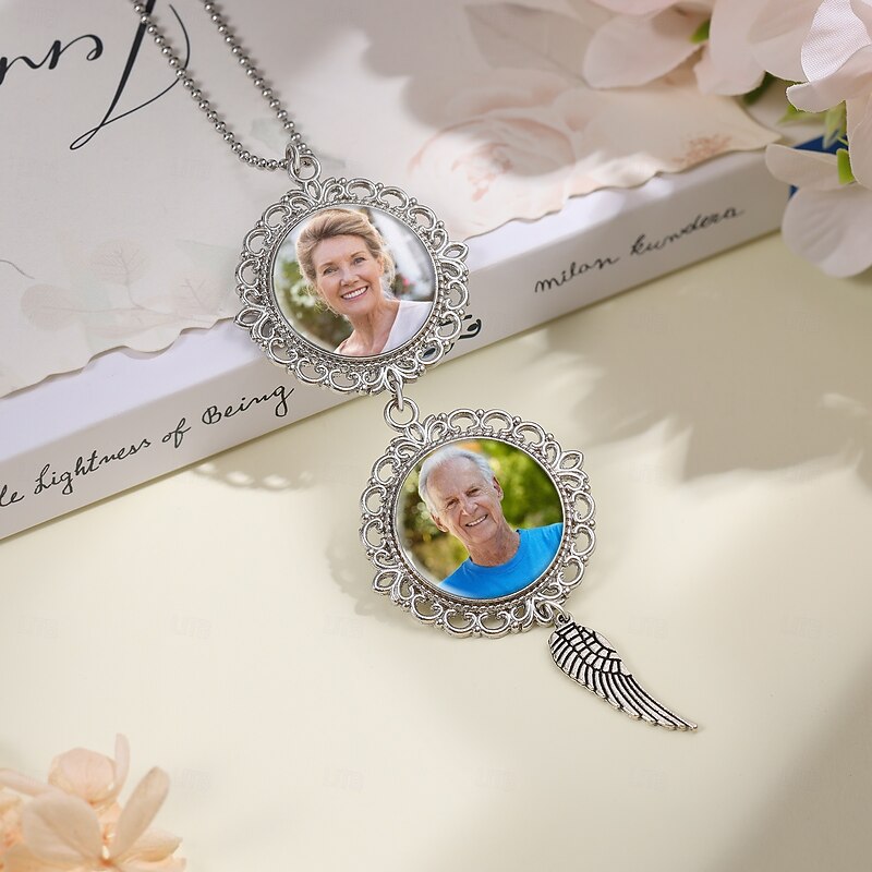 Personalized Memorial Photo Car Ornament Custom Sympathy Gifts For Loss Of Loved Ones  Pendant for Rearview Mirror or Bridal Bouquet, Memorial Keepsake Gift for Boyfriend, Girlfriend, Family, or Friends – Ideal Wedding or Anniversary Gift2