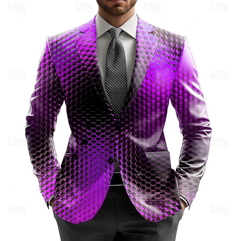 Men's Blazer Jacket Formal Party Stylish Casual Daily All Seasons 100% Polyester Weaving Ombre 3D Print Buttons Comfortable Single Breasted Blazer Yellow Purple Green Grey2