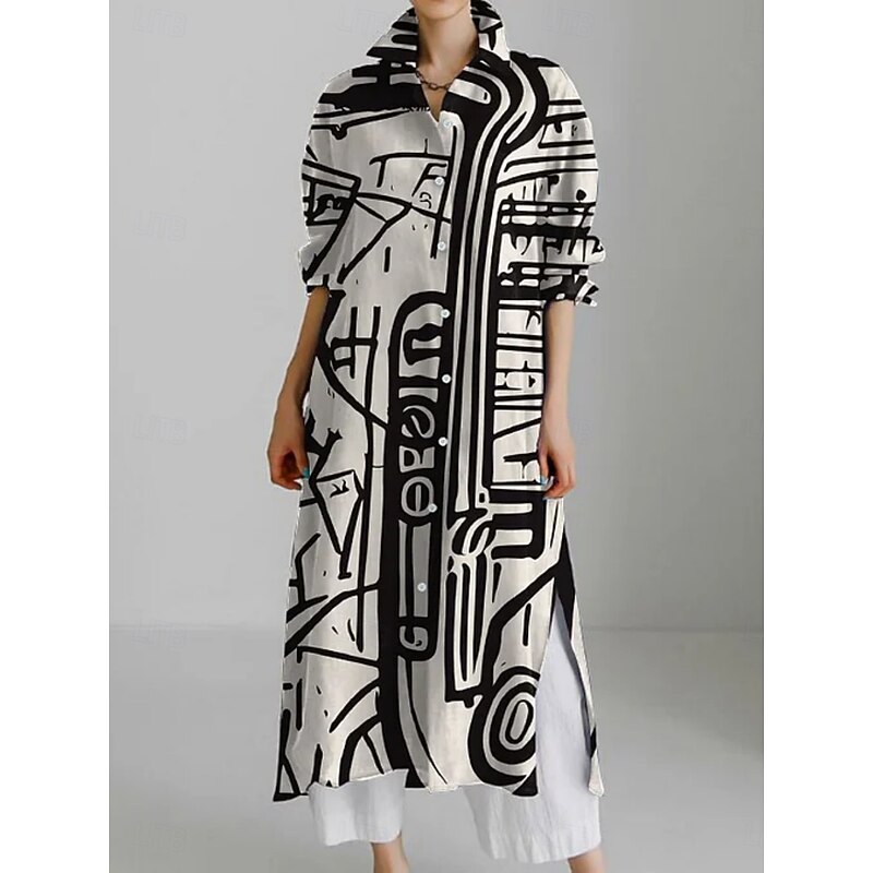 Women's Midi Dress Shirt Dress Casual Dress Fashion Modern Daily Holiday Weekend Regular Fit Geometric Color Block 3/4 Length Sleeve Shirt Collar Apricot Summer Spring Fall