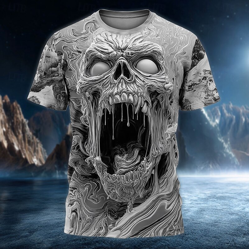 Halloween Men's Skull T Shirt Short Sleeve T shirt 3D Print Crew Neck Shirt Exaggerated Designer Horror Party Street Club Blue Purple Orange Summer Spring All Seasons Clothing Apparel S M L XL XXL4