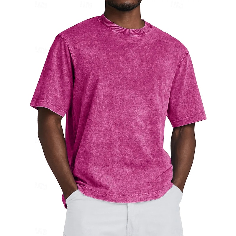 Men's Tee Tee Top Short Sleeve Crewneck Summer Fall Retro Solid / Plain Color Fashion Designer Nostalgic Fashion Vintage Vacation Street Going out Black Light Green Sky Blue Top Tee for Men2