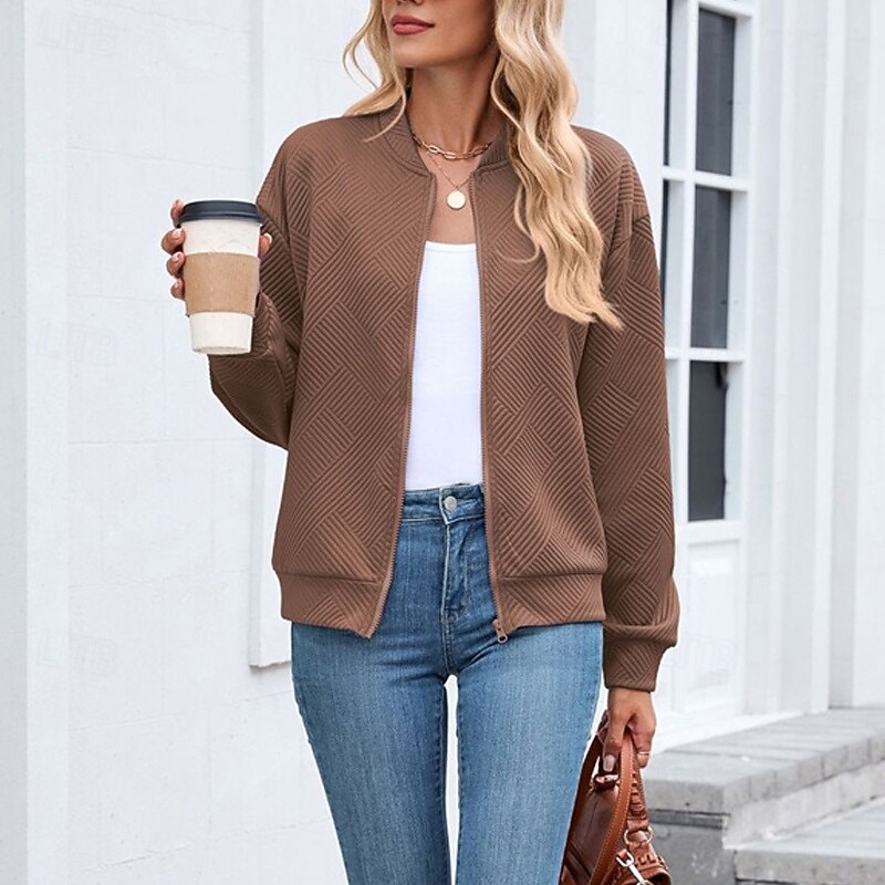Women's Coat Casual Jacket Comfortable Breathable Zipper Fashion Modern Casual Plain Going out Weekend Zipper Regular Stand Collar Regular Fit Long Sleeve Outerwear Black Pink Wine Spring Fall