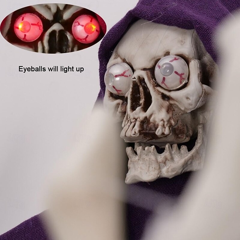Halloween Hanging Ghost Skeleton Decorations Outdoor Hanging Grim Reapers Skeleton Led Light up Red Eyes Bendable Arms Scary Haunted House Prop3