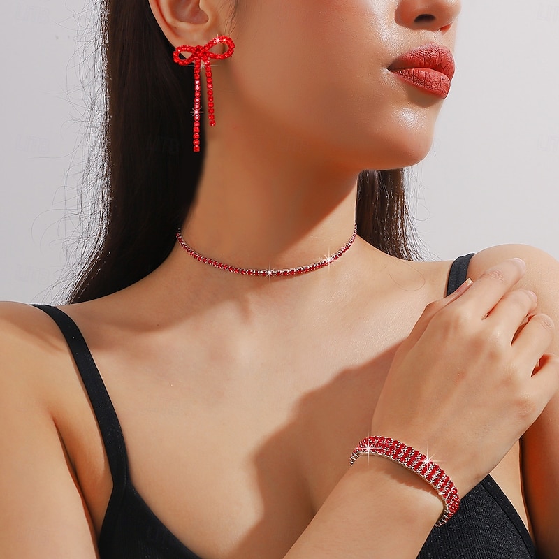 Bridal Jewelry Sets One-piece Suit Alloy Earrings Necklace Bracelets Women's Luxury Cute Geometrical Joy Geometric Jewelry Set For Party