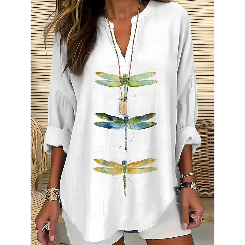Women's Shirt Graphic Animal Vintage Tropical Hawaiian Long Sleeve V Neck Regular Tops Daily Holiday Beach Wear Print White Blue Purple Green Light Blue Summer Spring