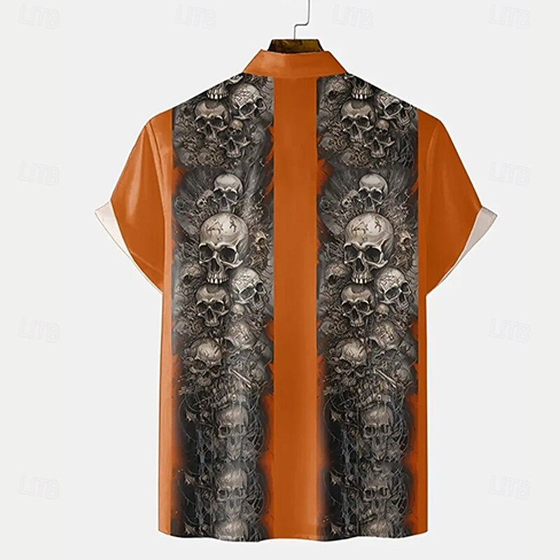 Halloween Men's Halloween Costumes Skulls Shirt Summer Shirt Button Up Shirt Short Sleeve Dark Gothic Style Outdoor Vacation Dailywear Summer Spring Turndown 3D Print Collared Shirts Front One Pocket2