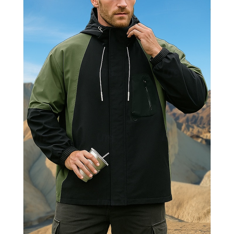Men's Windbreaker Softshell Jacket Hiking Jacket Outdoor Waterproof Windproof Hiking Outfits Hiking Clothes Spring Autumn / Fall Top Camping / Hiking / Caving Running Patchwork Black Green Khaki