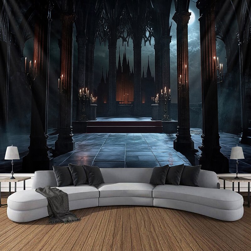 Halloween Tapestry Banners Blanket Castle 3D Dark Punk Gothic Style Party Dorm Shooting Backgrounds Home Decor - Main Image