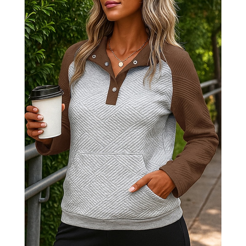 Women's Pullover Sweatshirt Casual Tops Buttons Long Sleeve Top Athleisure Fall Color Block Fashion Workout Outdoor Training Sportswear Activewear Black Blue Green4