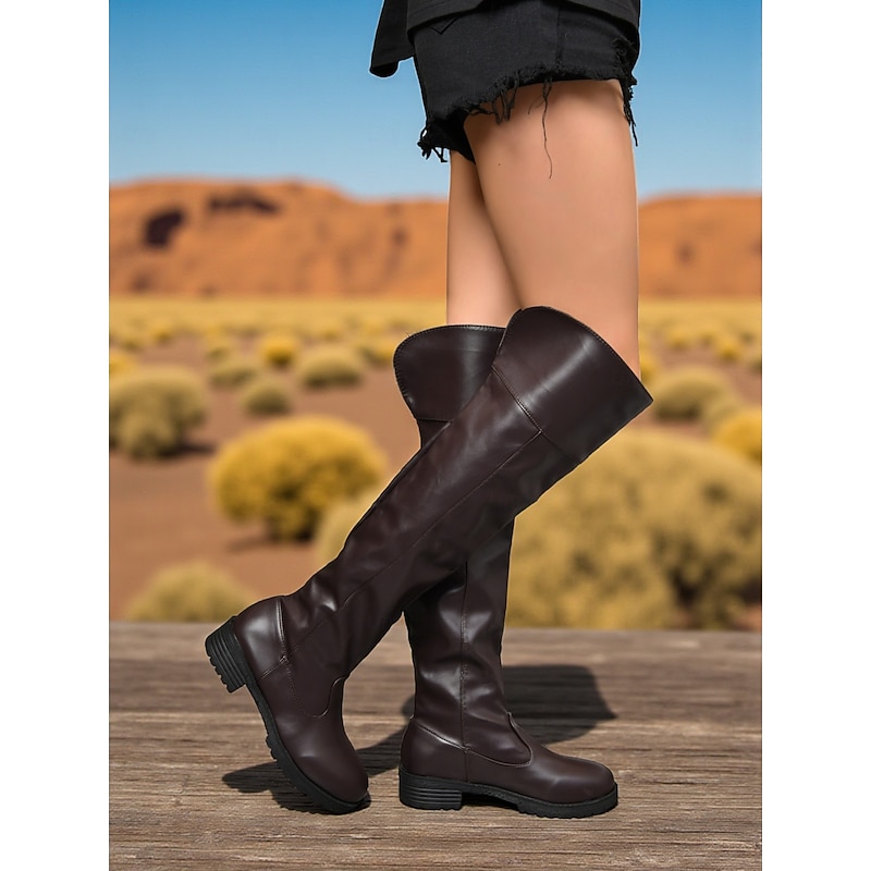 Women's Over the Knee Boots Round Toe Low Heel Fashion Long Boots Urban Casual Style for Streetwear and Everyday Outfits3