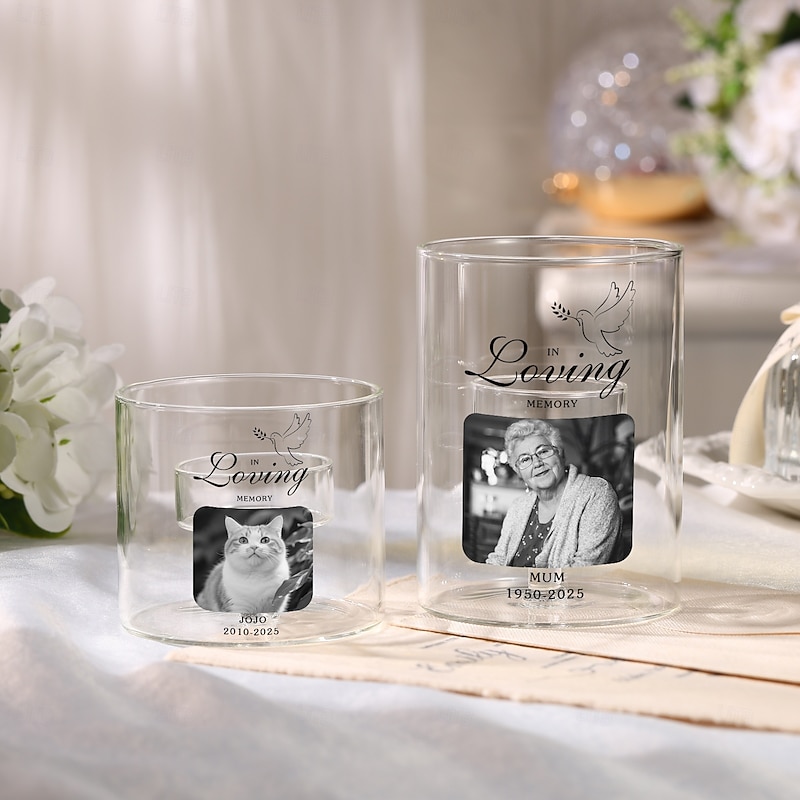 Personalized Memorial Glass Candle Holder, Custom Photo Remembrance Keepsake, Customized Glass Votive Candle Holder for Family, Friends, Loved Ones, Pets, Eternal Gift4