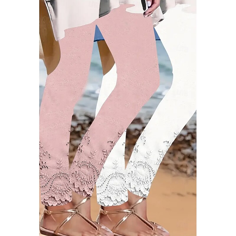 Women's Leggings Vacation Vintage Ethnic Style Ankle-Length High Waist Floral Graphic 3D Print Quick Dry Breathability Soft Stretchy Outdoor Home Causal White Pink Spring Fall Regular Fit