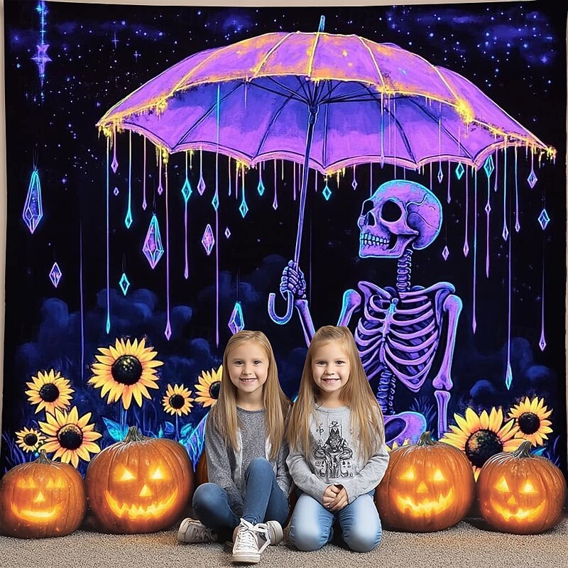 Halloween Tapestry Banners Wall Hangings Skeleton Pumpkin Psychedelic Dark Punk Gothic Style Party Dorm Shooting Backgrounds Home Decor